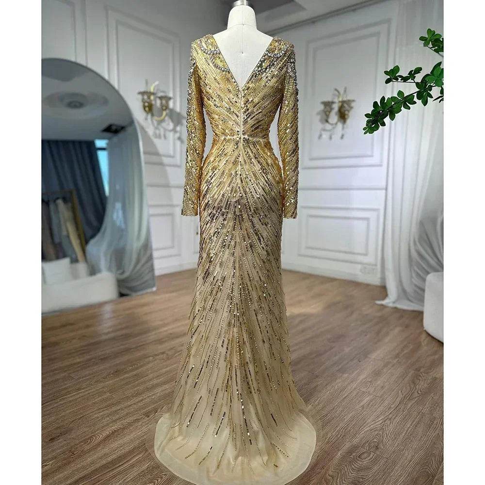 SERENE HILL Mermaid Evening Dress - Custom Beaded Floor-Length Gown - Buy Center US