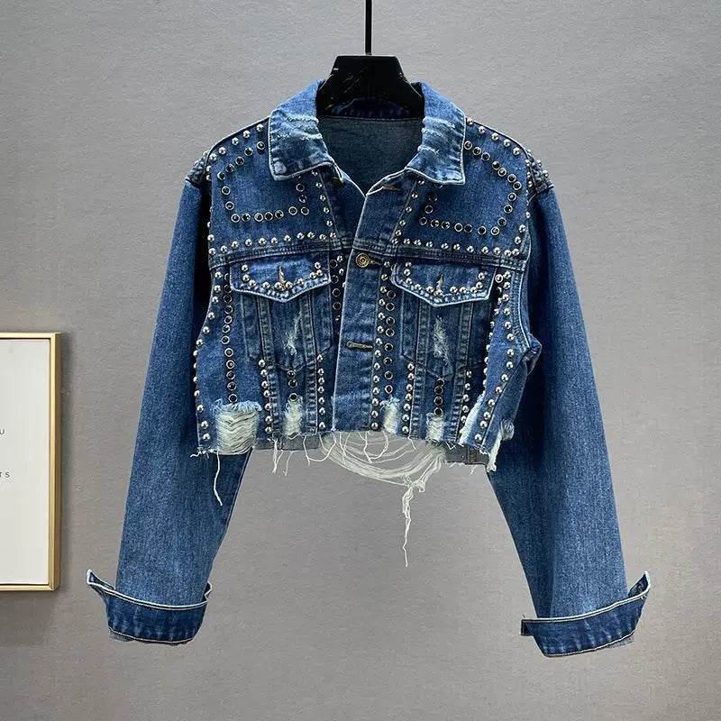 Women’s Denim Coat - Casual Turn Down Collar Spliced Jacket - Buy Center US