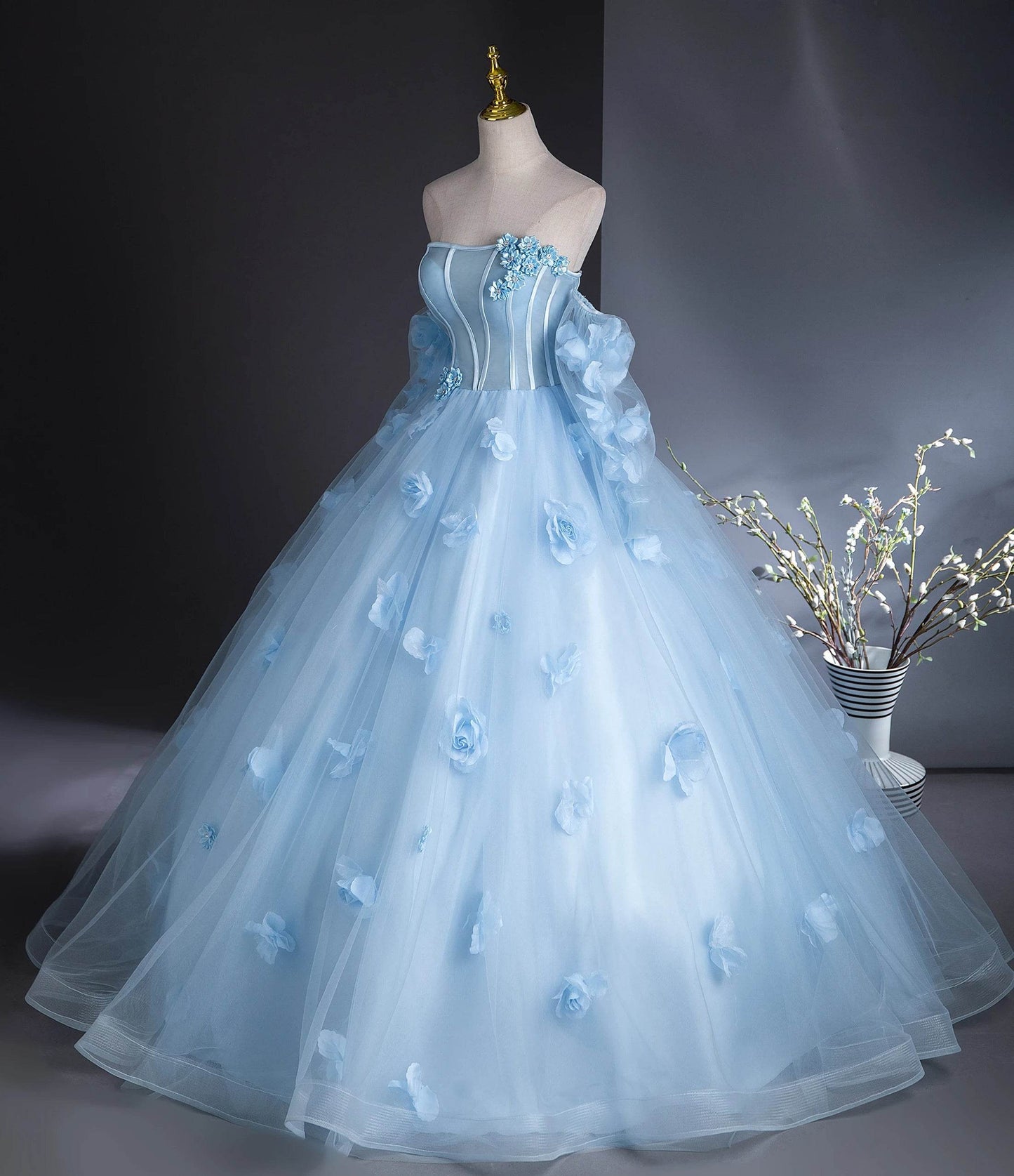 Maria Novia Light Blue Quinceanera Dress - Strapless Ball Gown Style - Buy Center US