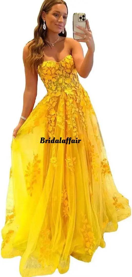 Bridalaffair Orange Lace Applique A-Line Prom Dress - Sweetheart Neckline - Buy Center US