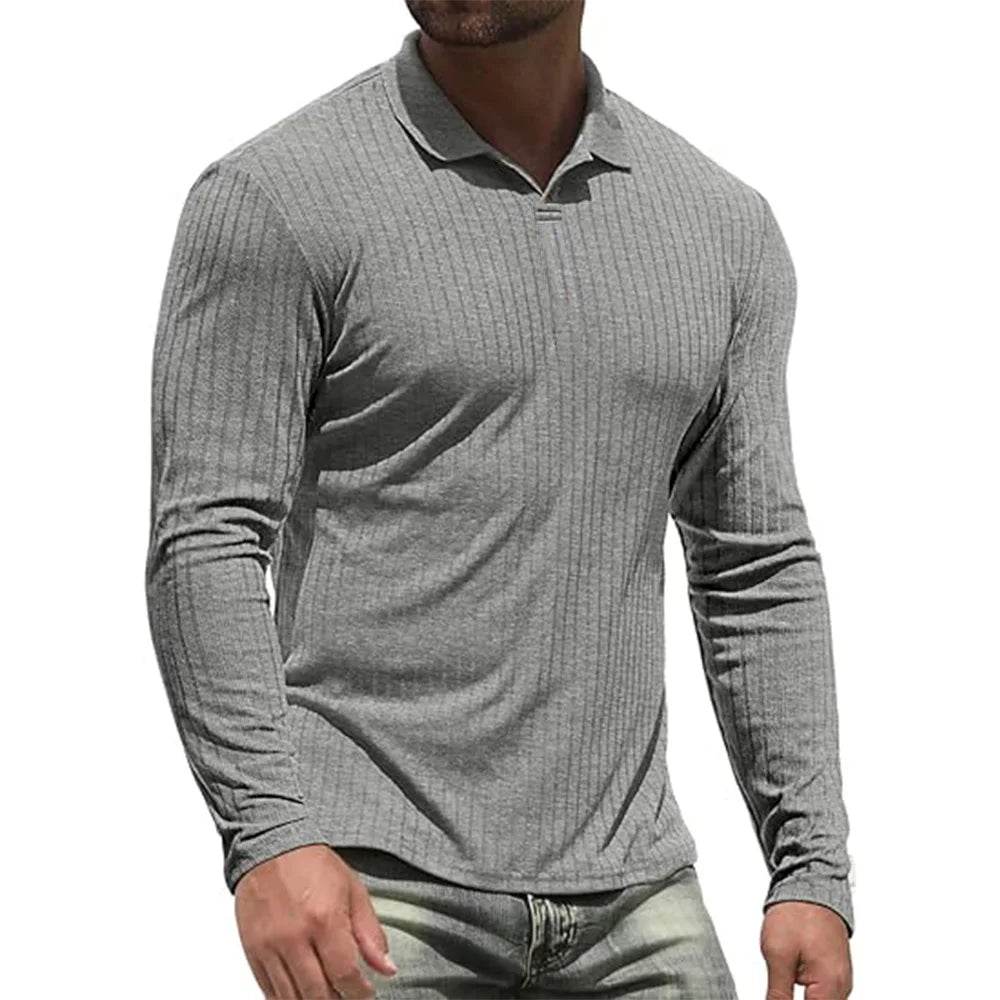 King Billion Men's Cotton Polo Shirt - Slim Fit V-Neck Long Sleeve Tees - Buy Center US