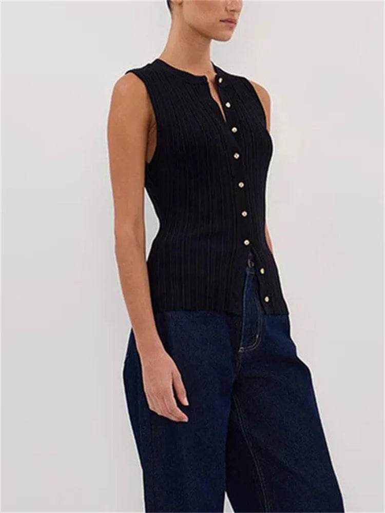 Tossy Women's Ribbed Cardigan Top - Sleek Sleeveless Patchwork Design - Buy Center US