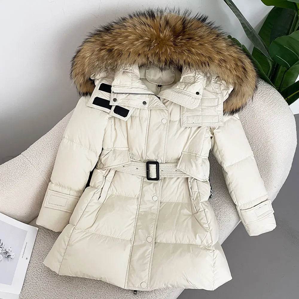 Stylish Hooded Real Fur Coat - Thick Winter Puffer Jacket for Women - Buy Center US