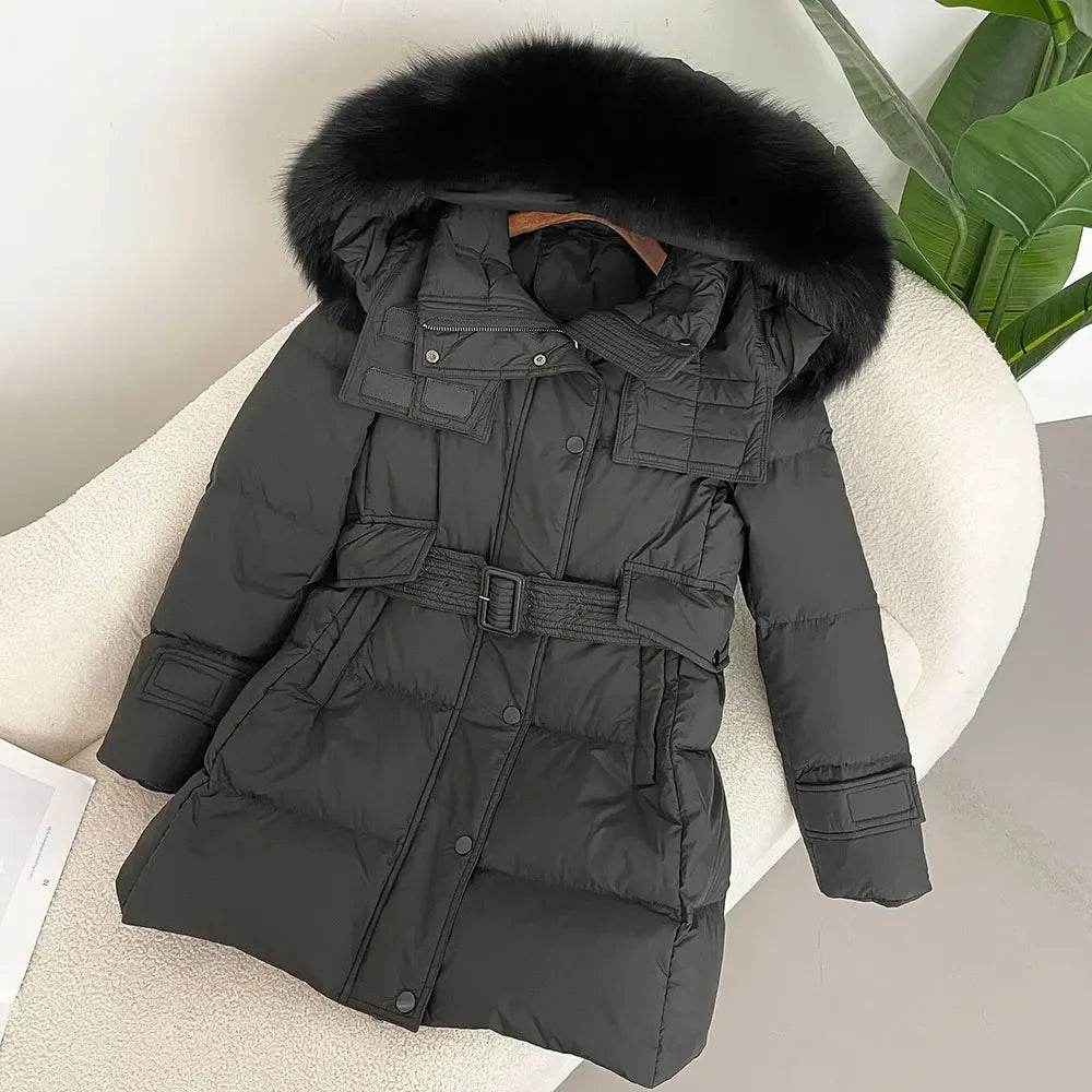 Stylish Hooded Real Fur Coat - Thick Winter Puffer Jacket for Women - Buy Center US