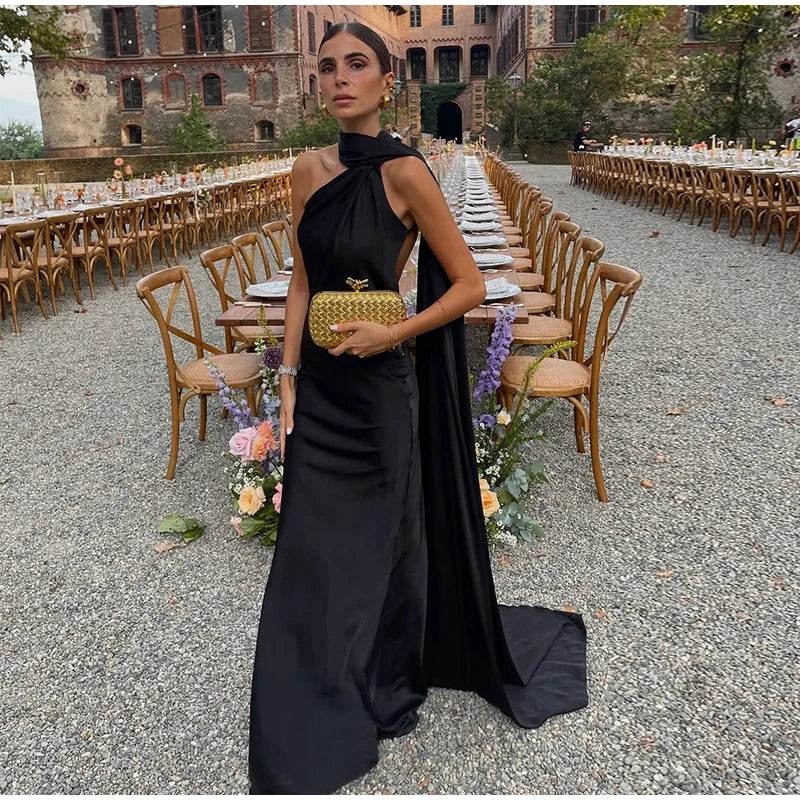 HTTEM Elegant Off Shoulder Halter Dress - Summer Slim Maxi Style - Buy Center US