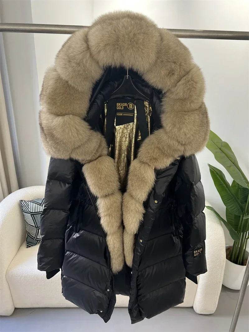 2023 Women’s Thick Winter Jacket - Real Fox Fur Collar, Hooded Design - Buy Center US