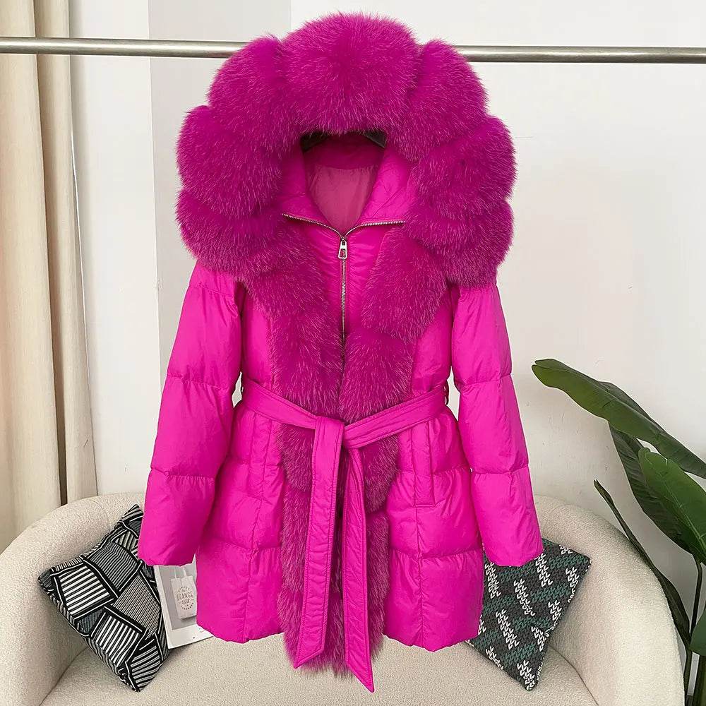 Women's Thick Warm Duck Down Coat - Hooded with Real Fox Fur - Buy Center US