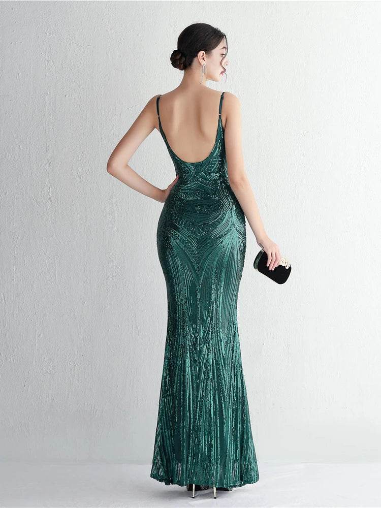 HBLL Sexy V Neck Maxi Dress - Purple Sequin Formal Gown for Parties - Buy Center US