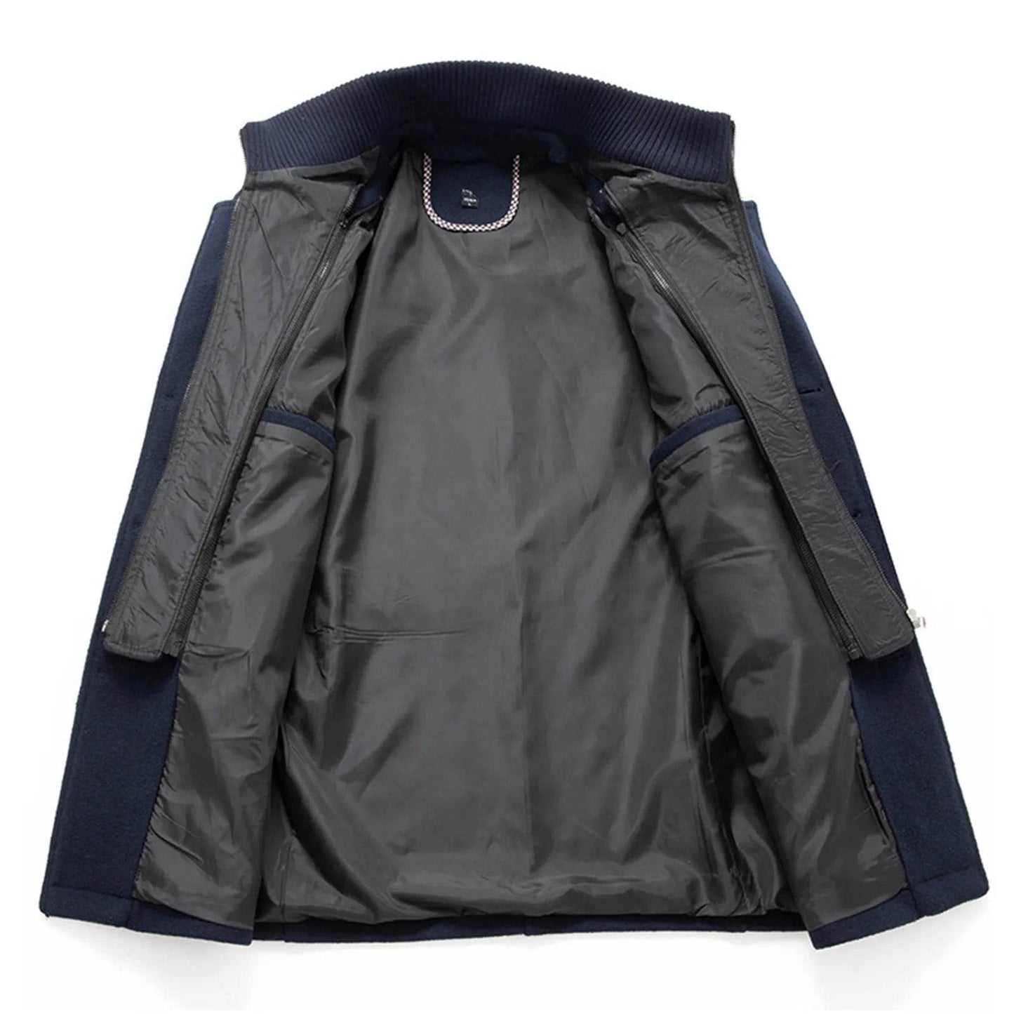 Men's Black Woolen Trench Coat - Casual High Collar Zipper Jacket - Buy Center US