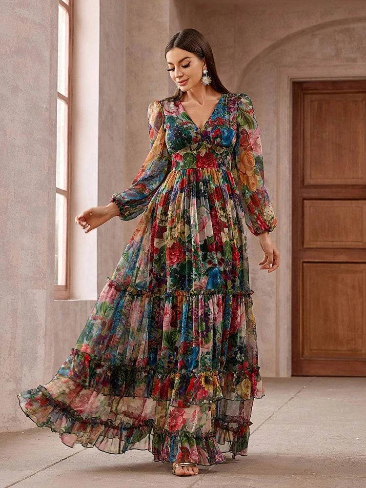 TOLEEN 2024 Floral Print Maxi Dress - Elegant Boho Style for Women - Buy Center US