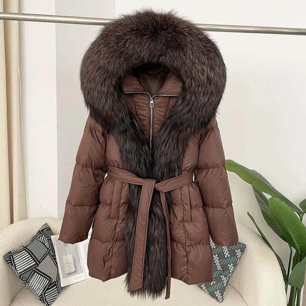 Women's Thick Warm Duck Down Coat - Hooded with Real Fox Fur - Buy Center US