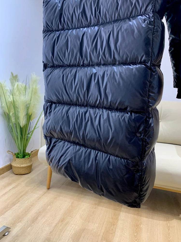Women's White Duck Down Jacket - Long Fluffy Puffer Coat for Winter - Buy Center US
