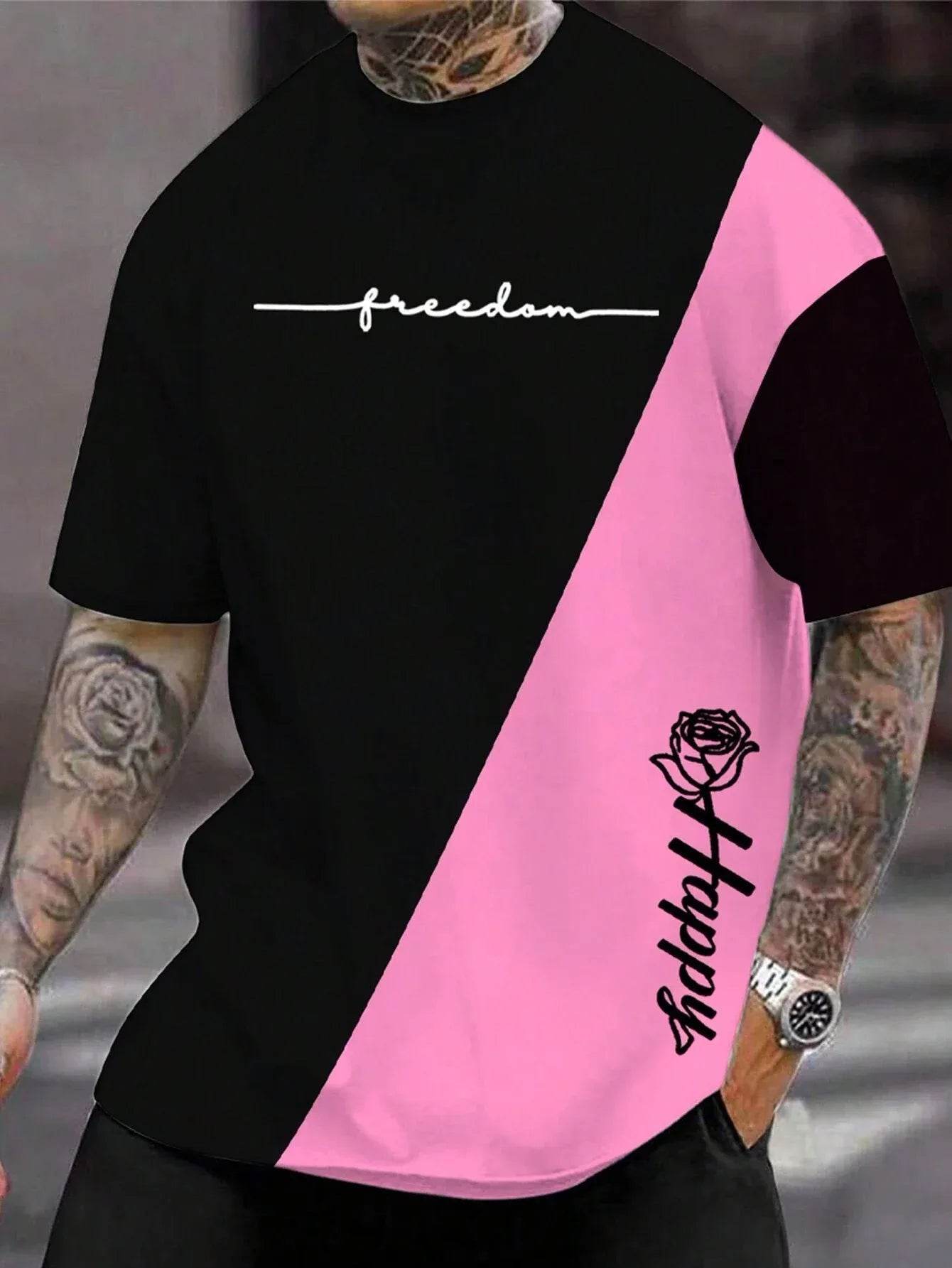 Casual 3D Printed T-Shirt for Men - Harajuku Letter & Flower Design - Buy Center US