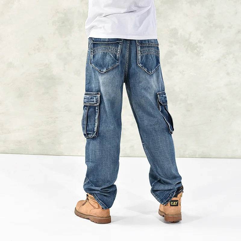 High Waist Baggy Streetwear Jeans for Men - Multi Pocket Denim Trousers - Buy Center US
