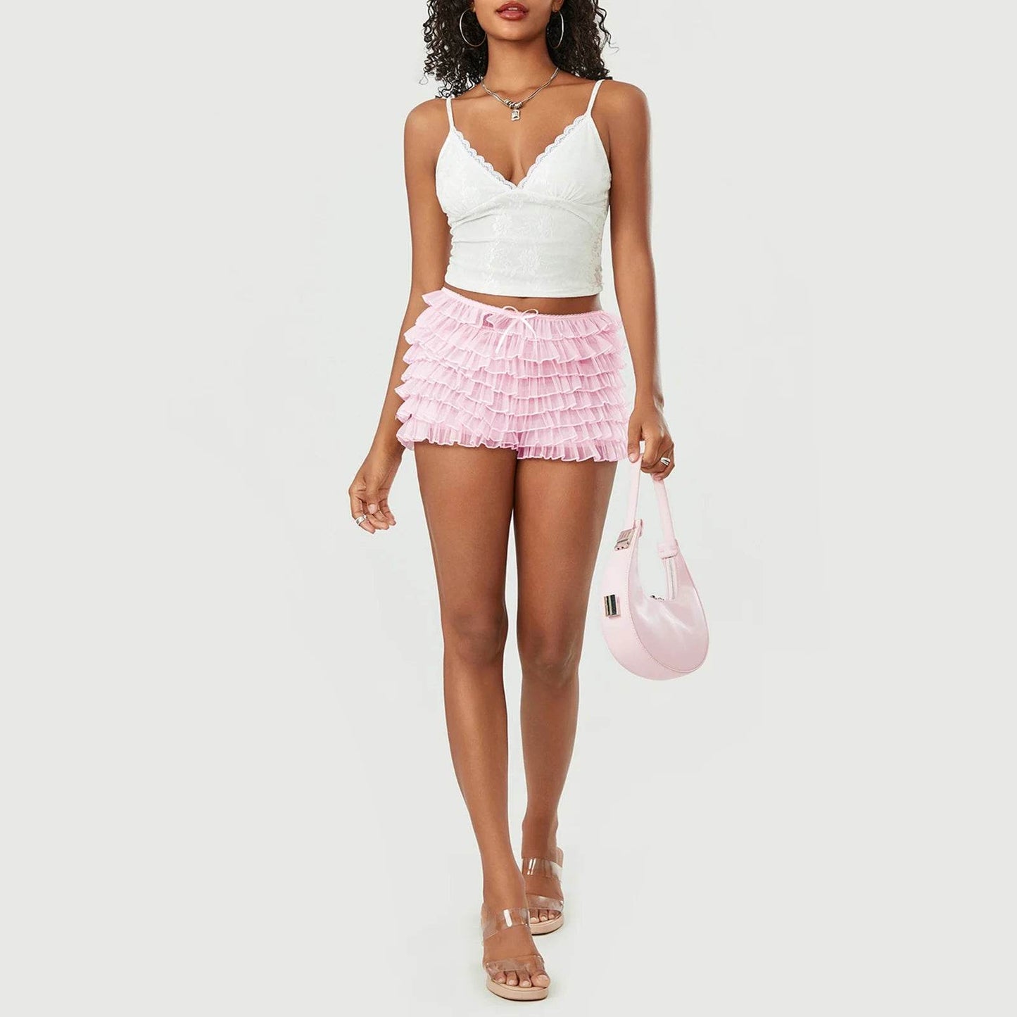 Meihuida Women's Summer Ruffled Mesh Shorts - Cute Solid Color Bloomers - Buy Center US