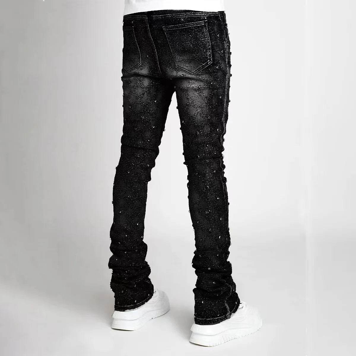 Blue Stretchy Pearls Skinny Jeans for Men - Rhinestone Denim Fashion 2024 - Buy Center US