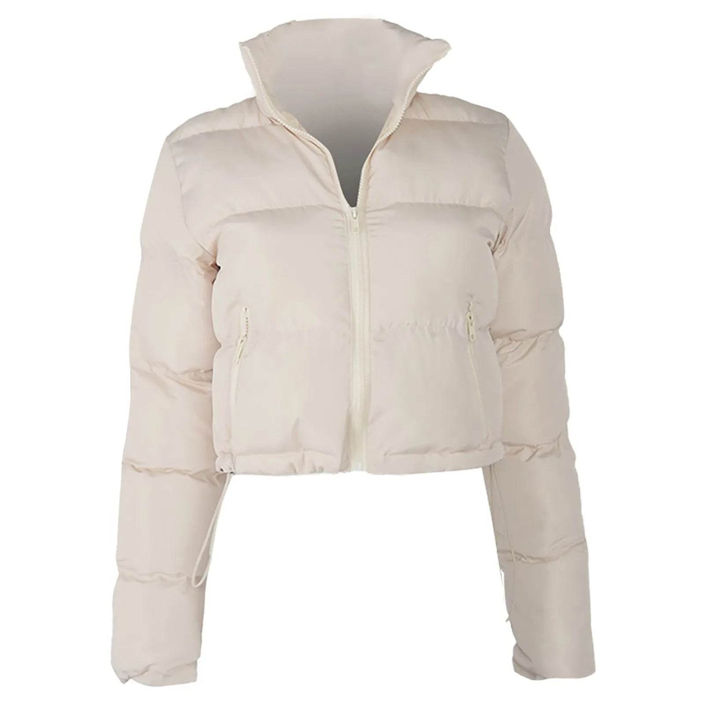 Women's Autumn Winter Stand Collar Padded Cropped Jacket - Zipper - Buy Center US