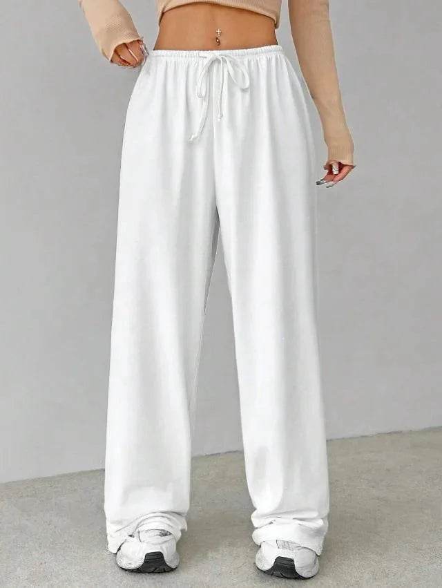 Women's Casual Wide Leg Trousers - Elastic Waist, Pure Color Pants - Buy Center US