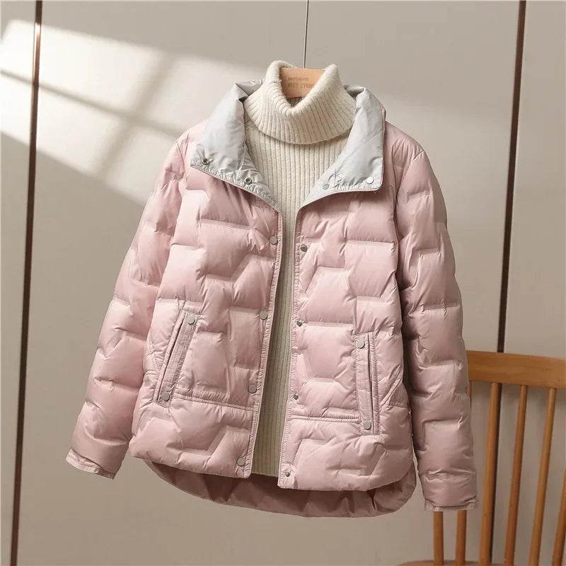 Women's Casual White Duck Down Coat - Lightweight Puffer Jacket - Buy Center US