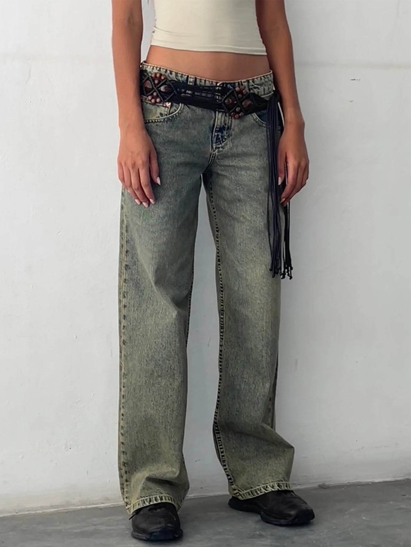 Y2K High Waist Baggy Jeans for Women - Vintage Loose Fit Denim - Buy Center US