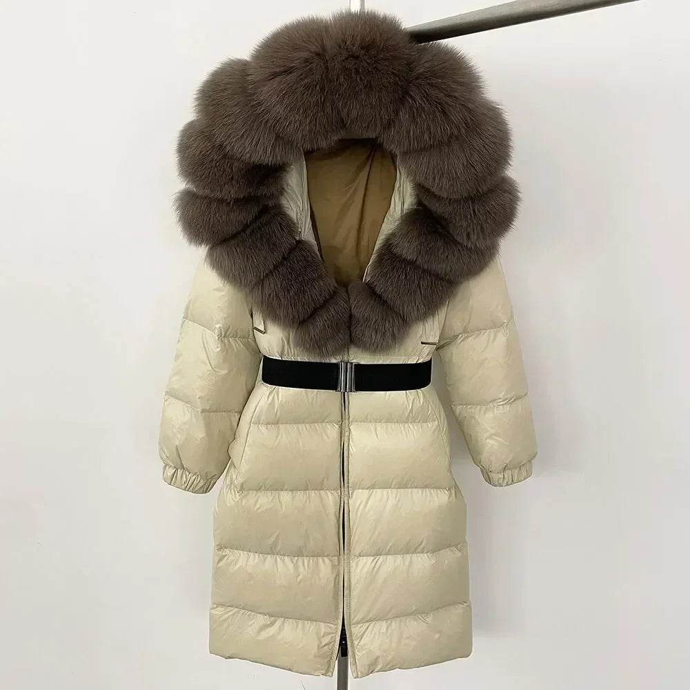 Warm Long Winter Jacket for Women - 90% Duck Down, Fox Fur Collar - Buy Center US