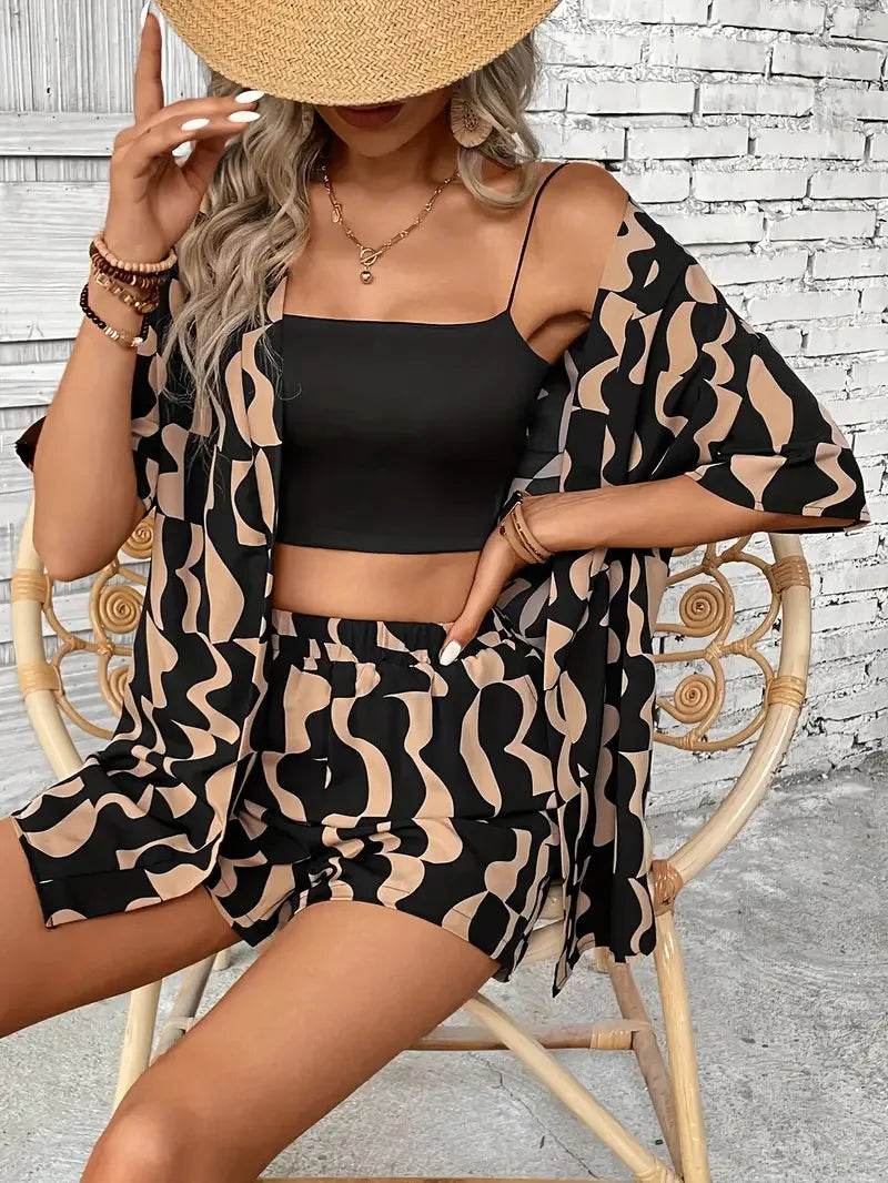 Women's Summer Loose Fit Cardigan and Shorts Two-Piece Set - Buy Center US