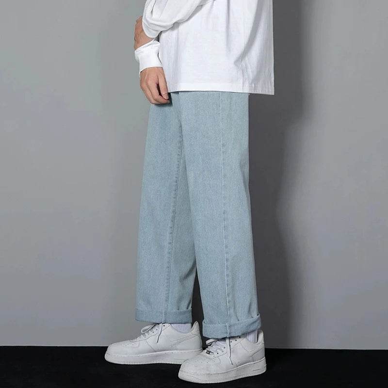 Men's Straight Leg Casual Jeans - Baggy Korean Streetwear Denim - Buy Center US