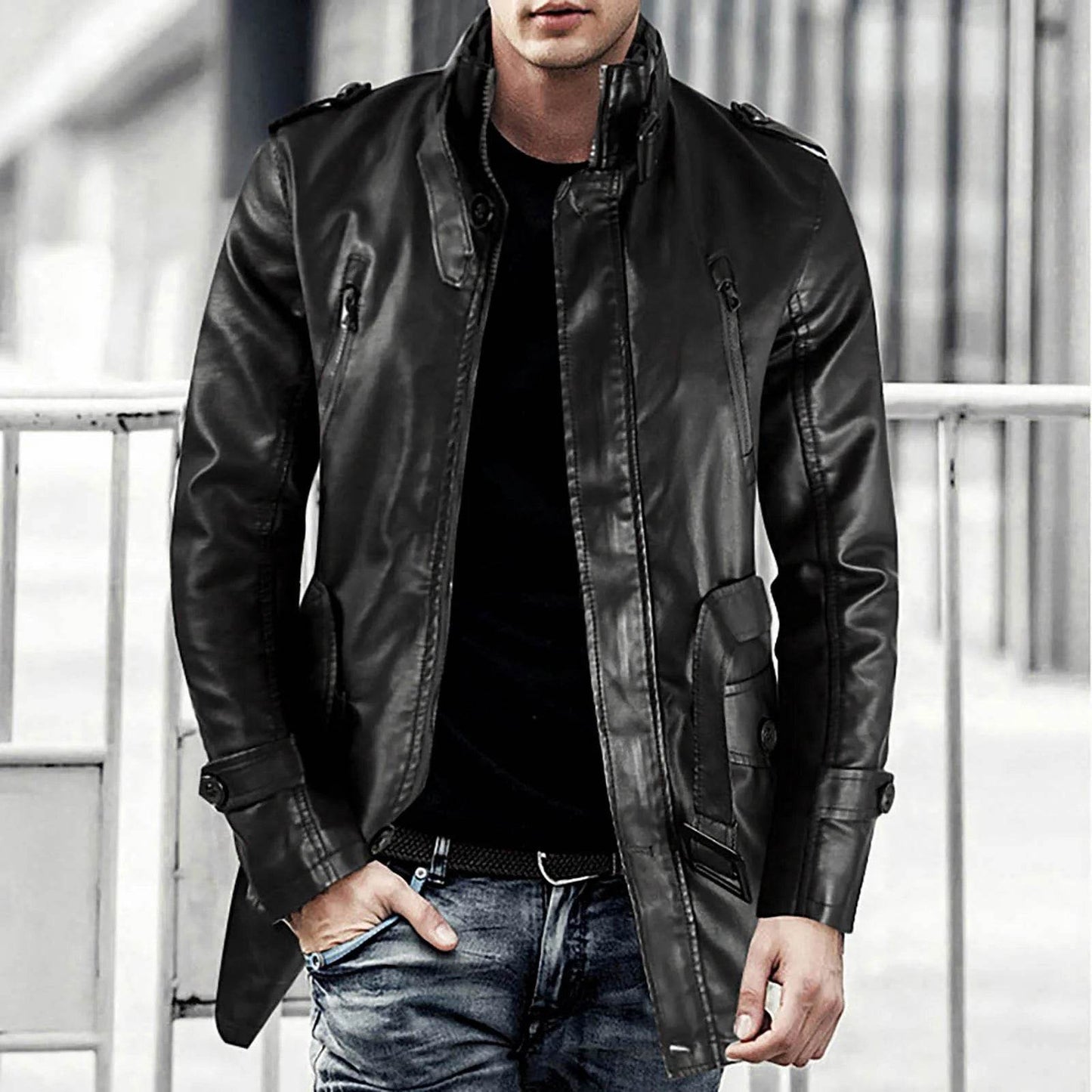 Men's Casual Leather Jacket - Waterproof, Tactical Windproof Coat - Buy Center US