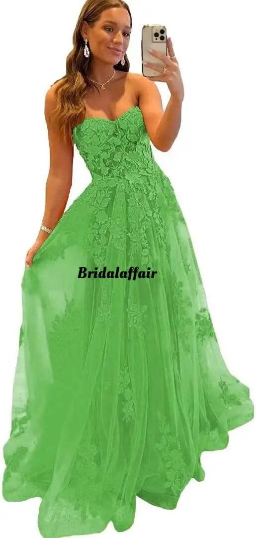 Bridalaffair Orange Lace Applique A-Line Prom Dress - Sweetheart Neckline - Buy Center US