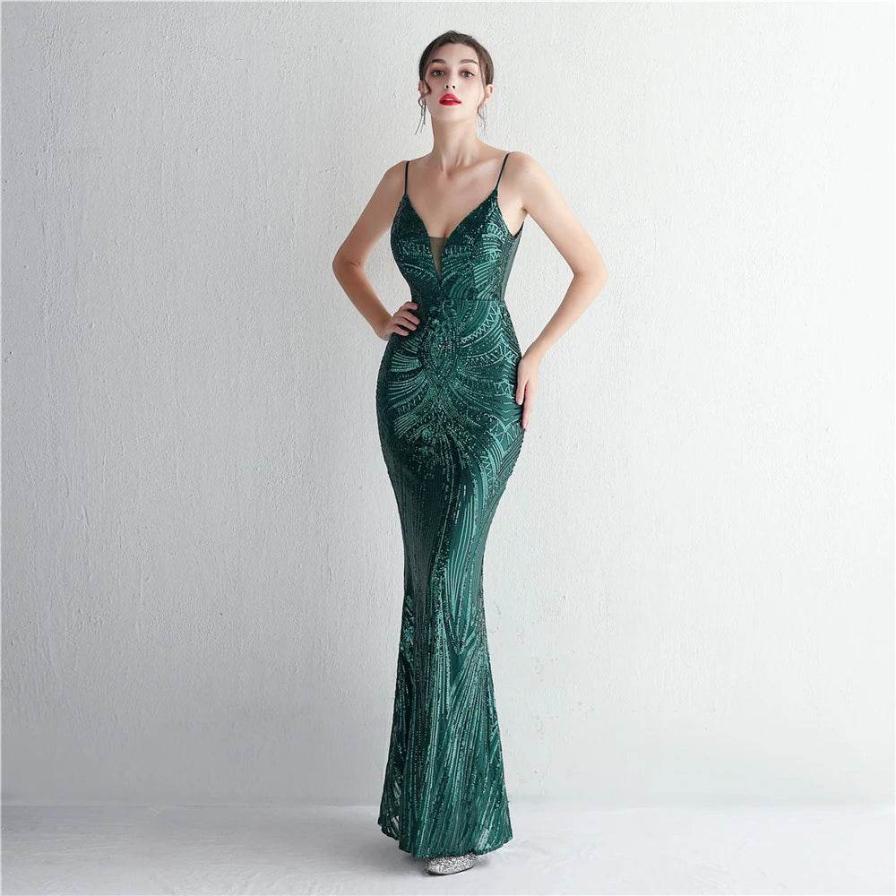 HBLL Sexy V Neck Maxi Dress - Purple Sequin Formal Gown for Parties - Buy Center US