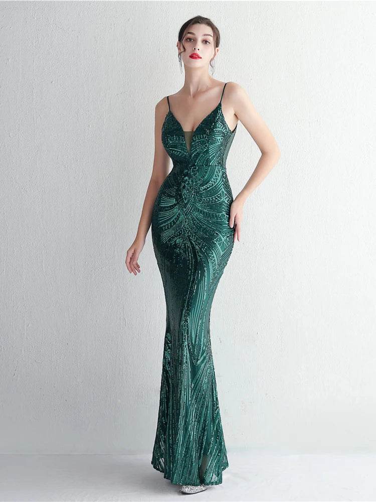 HBLL Sexy V Neck Maxi Dress - Purple Sequin Formal Gown for Parties - Buy Center US