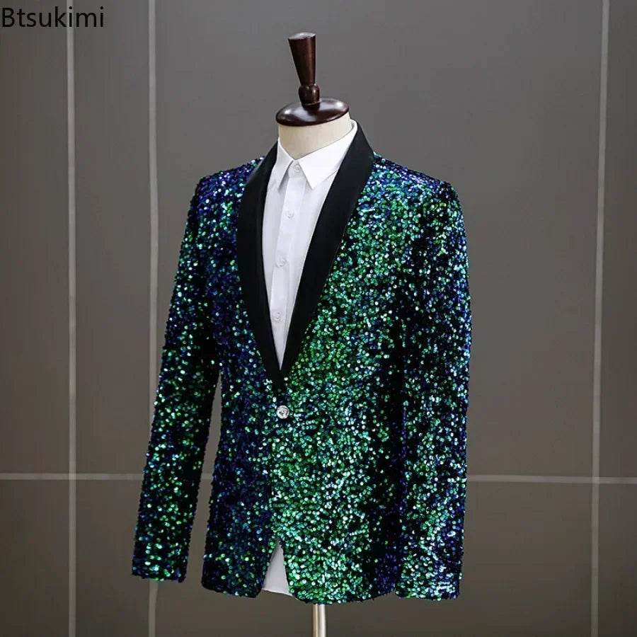 2025 Men's Sequins Suit Jacket - White Green Blazer for Weddings & Parties - Buy Center US