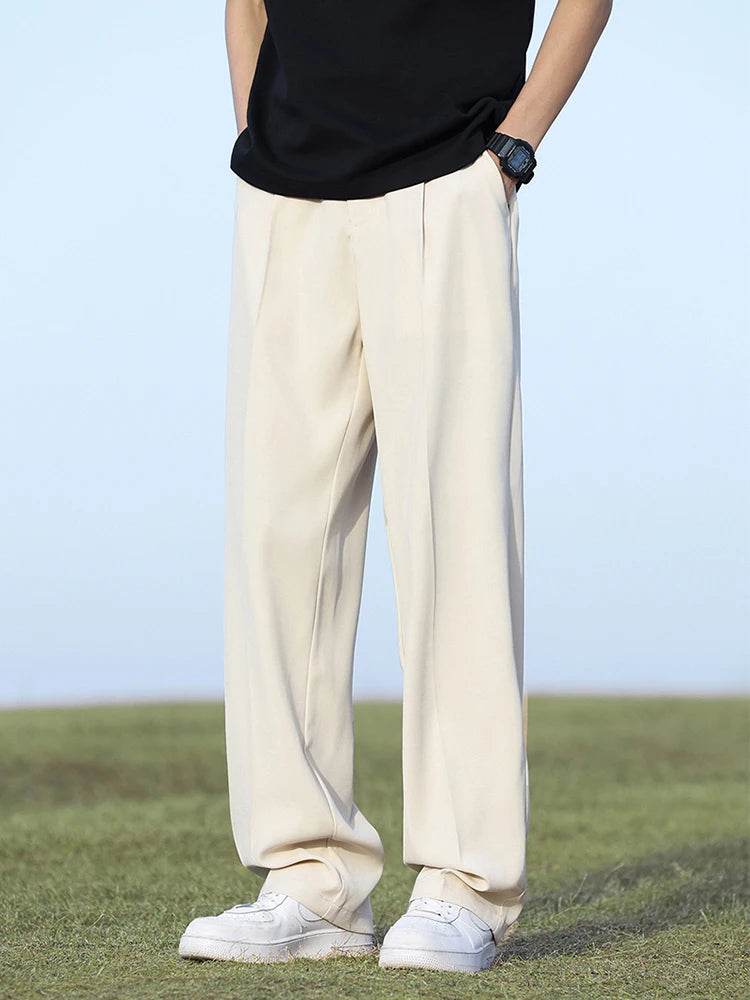 Lightweight Korean Men's Loose Slacks - Elastic Waist for Comfort - Buy Center US
