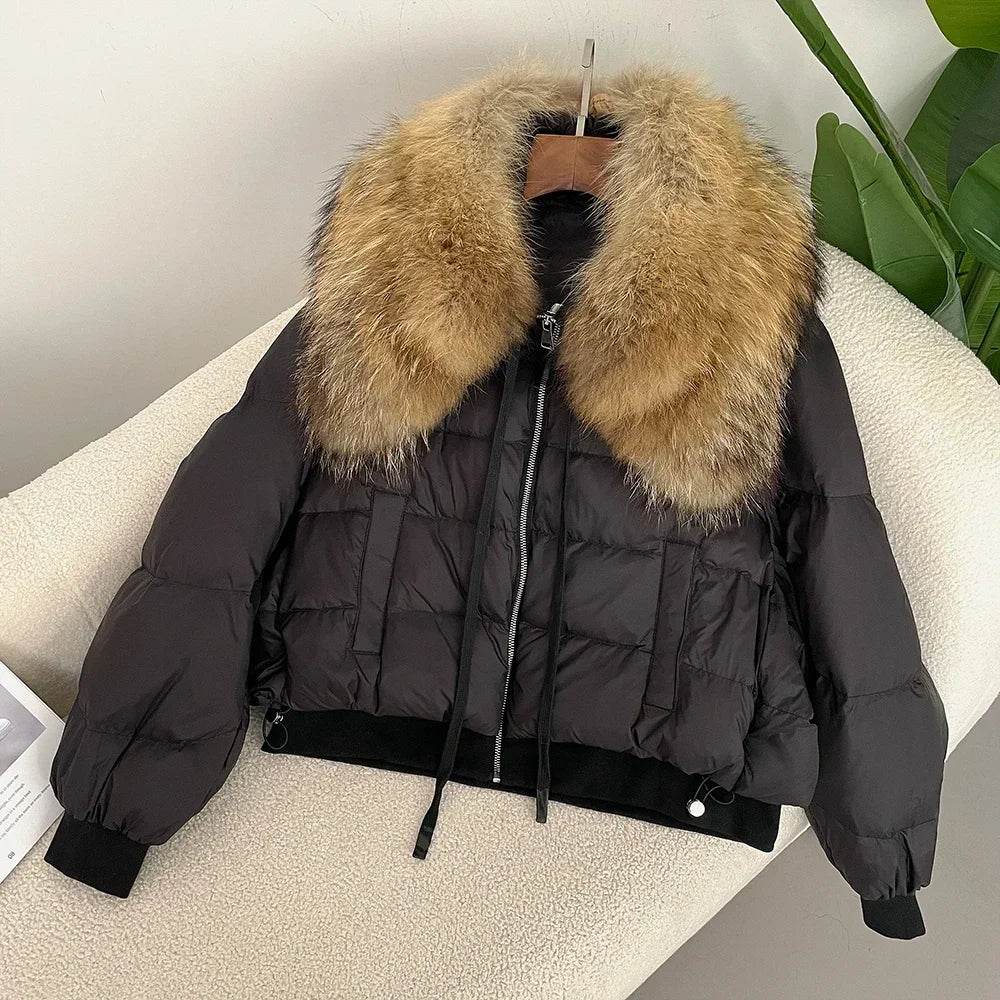 Women's Super Warm Duck Down Coat - Real Raccoon Fur Collar - Buy Center US