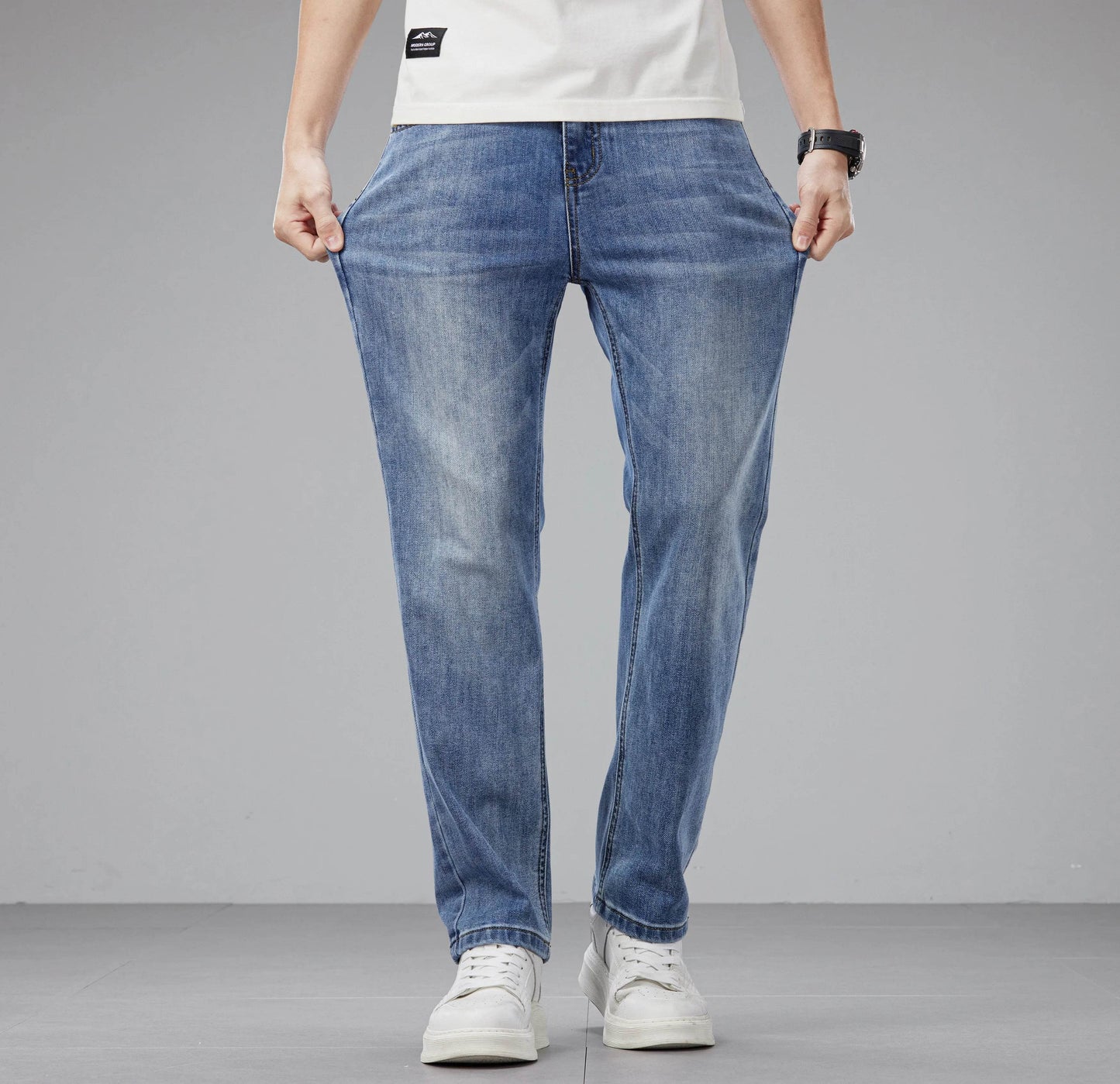 Soft Elastic Loose Straight Leg Jeans - Lightweight Stretch Casual Trousers - Buy Center US