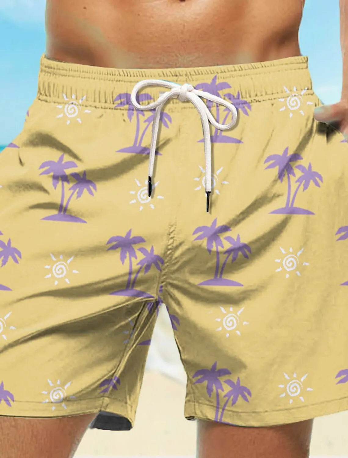 Men's Hawaiian Board Shorts - Quick Dry Coconut Tree Print for Beach - Buy Center US