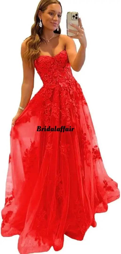Bridalaffair Orange Lace Applique A-Line Prom Dress - Sweetheart Neckline - Buy Center US