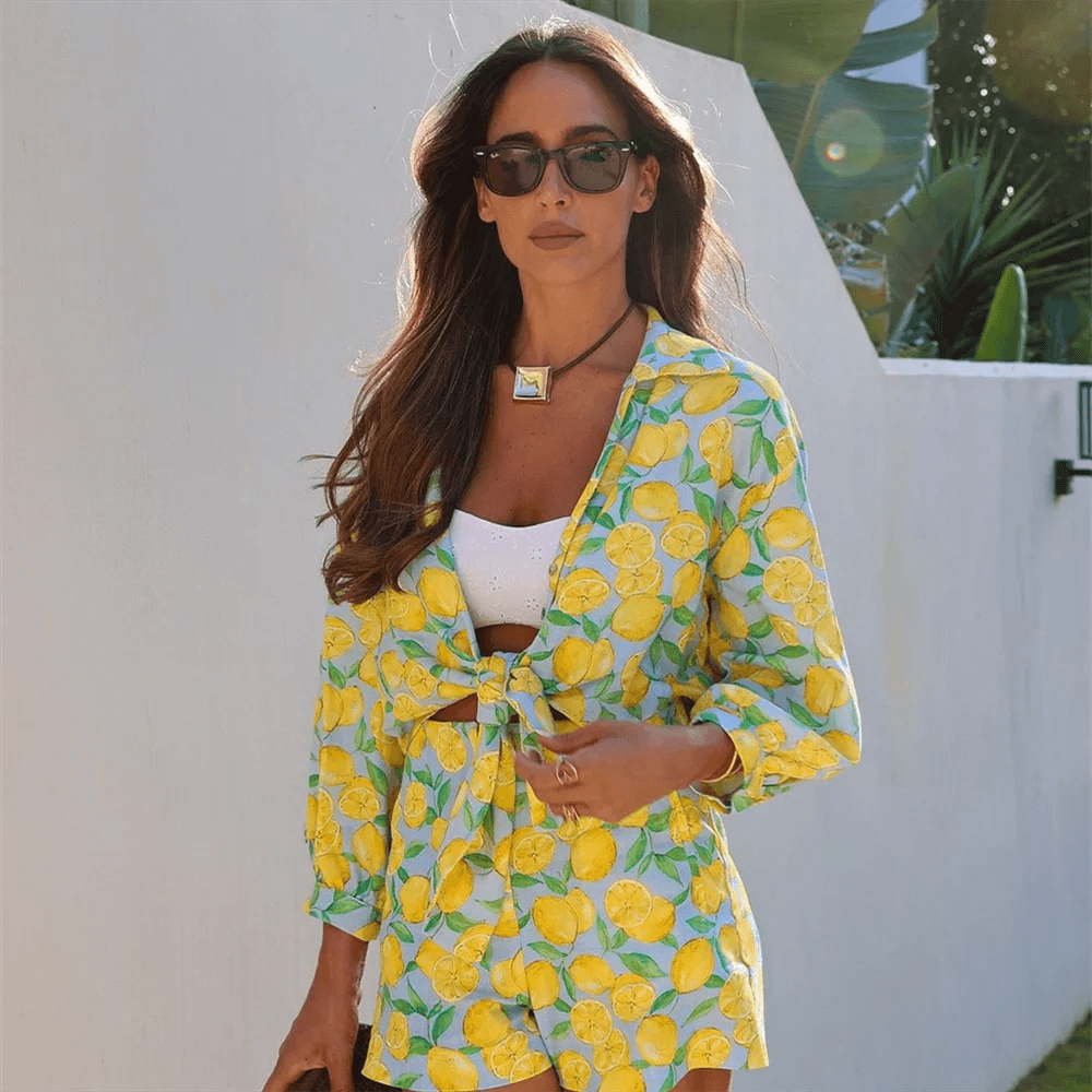 UNIZERA Spring Women's Linen Top & Shorts Set - Slim Fit Floral Design - Buy Center US
