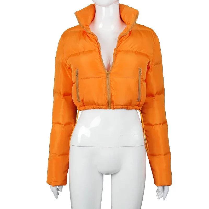 Stylish Solid Color Long Sleeve Cotton Puffer Jacket for Women - Buy Center US