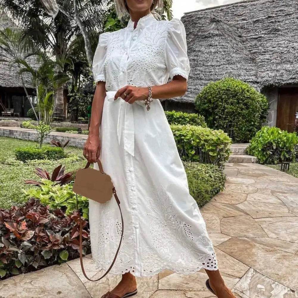 SANWOOD Women’s Summer Maxi Dress - Elegant Puff Sleeve, A-Line Style - Buy Center US