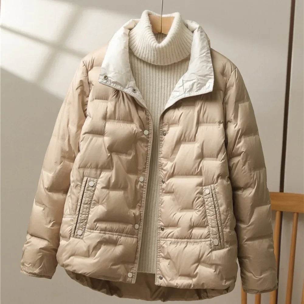 Women’s Casual Light Puffer Parka - Thick White Duck Down Coat - Buy Center US