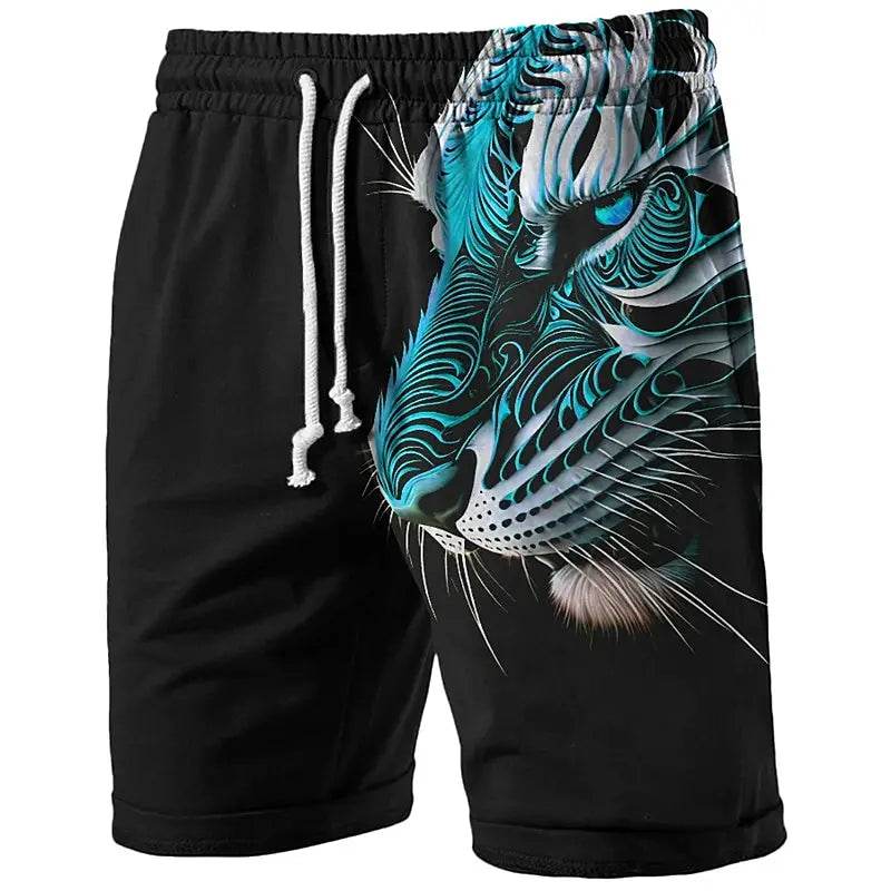Men's Tiger Print Swim Trunks - Casual Beach Shorts with Elastic Waist - Buy Center US
