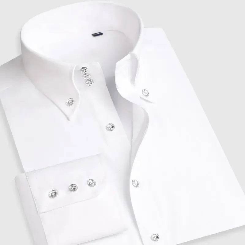 Premium White Dress Shirt for Men - Non-Iron Wrinkle Resistant Long Sleeve - Buy Center US