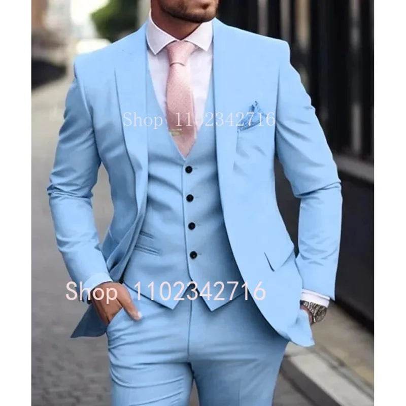 Luxury Pink Men’s Tuxedo Suit 3 Piece - Slim Fit Jacket, Pants & Vest - Buy Center US