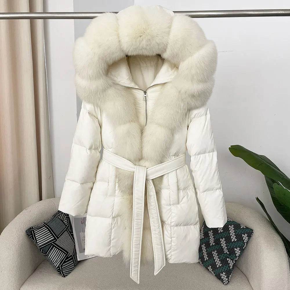 Women's Thick Warm Duck Down Coat - Hooded with Real Fox Fur - Buy Center US