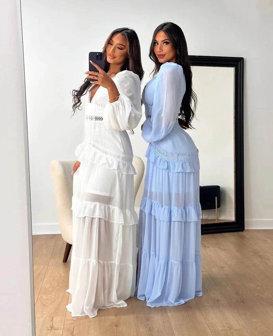 Elegant Women’s Long Sleeved Ruffle Dress - Stylish Party Wear - Buy Center US