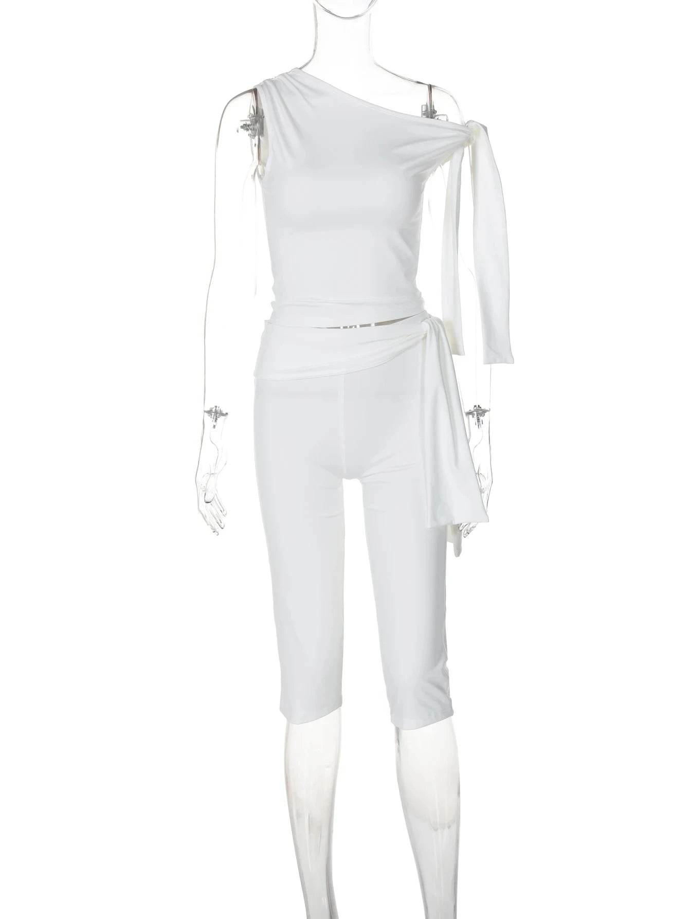 Weird Puss Chic Women’s 2 Piece Set - Knot Tank & Elegant Shorts - Buy Center US