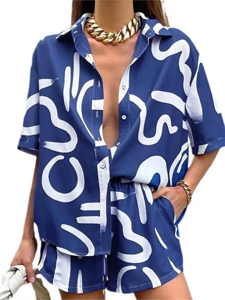 Shuangfuxiang Women’s Casual Geometric Print Short Sleeve Set - Buy Center US