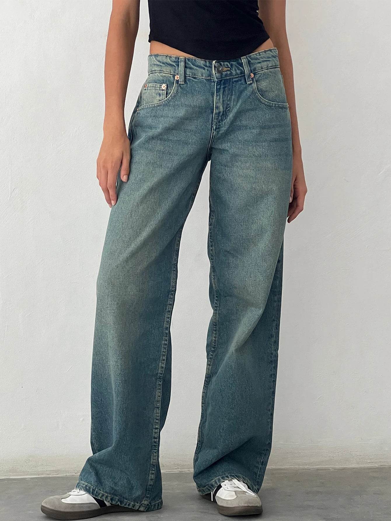 Y2K High Waist Baggy Jeans for Women - Vintage Loose Fit Denim - Buy Center US