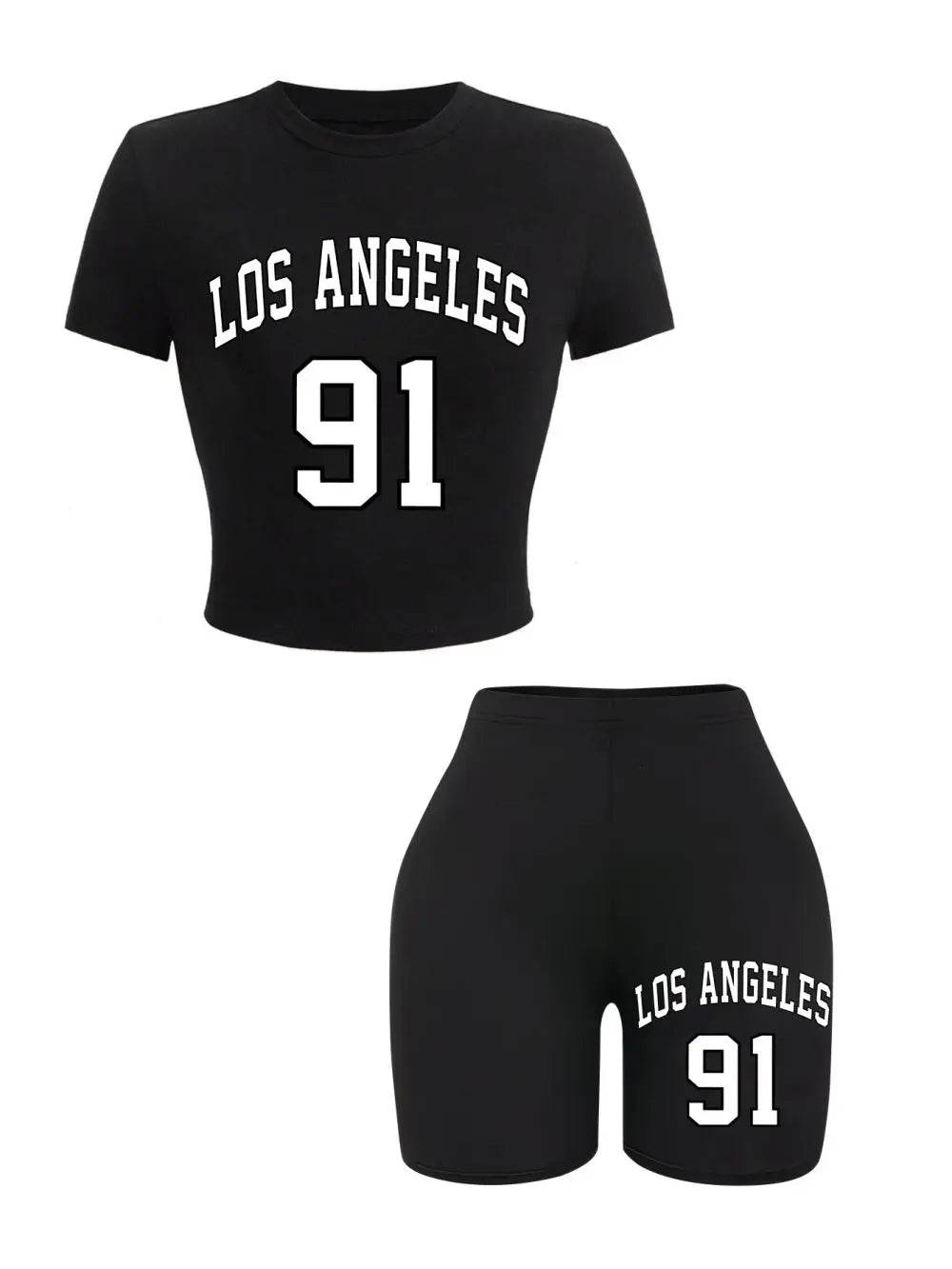 Teekossc Women's Slim Crop T-Shirt & Shorts Set - NYC Art Print - Buy Center US